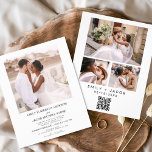 Flyer Código QR de orçamento Foto de Casamento Branco Mi<br><div class="desc">Orçamento Moderno Elegante 4 Quatro Colagem de Fotos Convite Minimalista De Casamento. Os cartões de código QR de Convite para Casamento contêm uma tipografia moderna que é elegante,  simples e moderna de usar depois de você celebrar o dia de casamento simples e minimalista.</div>