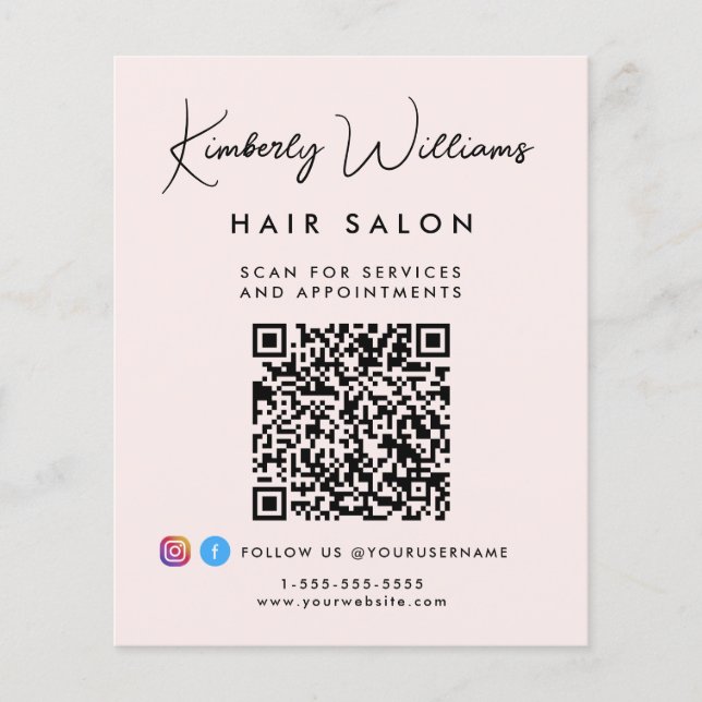 Flyer Código QR de Promoção Rosa do Script de Assinatura (Frente)