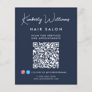 Flyer Código QR de Rótulo de Negócios Azul Promocional