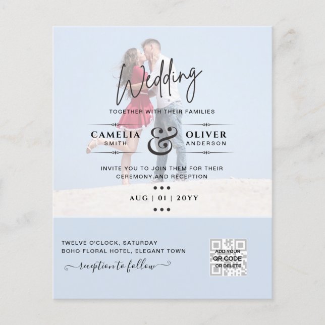 Flyer Código QR do Convite de Casamento da Foto Azul Chi (Frente)