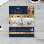 Flyer código QR do corretor imobiliário moderno<br><div class="desc">cartão de visita de ouro do corretor imobiliário adicione sua foto,  fonte moderna de script. Adicionar seu código QR</div>