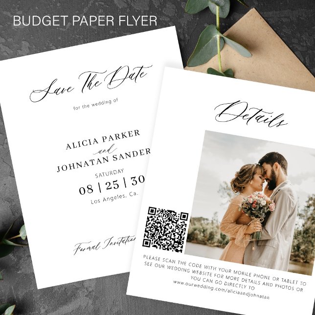 Flyer Código QR do orçamento casamento de fotos elegante (Criador carregado)