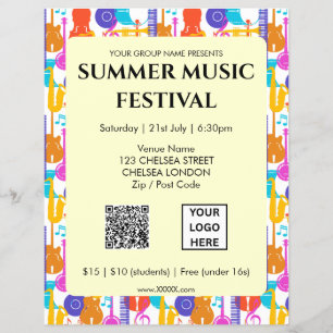 Flyer Código QR e Logotipo do Festival de Música de Verã