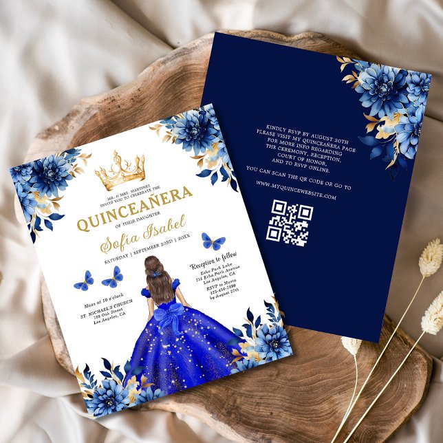 Flyer Código QR Floral Royal Quinceanera (Criador carregado)