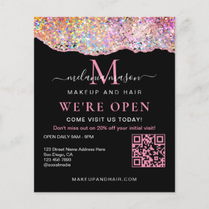 Flyer Código QR Holográfico Agata Brilho Estamos Abertos