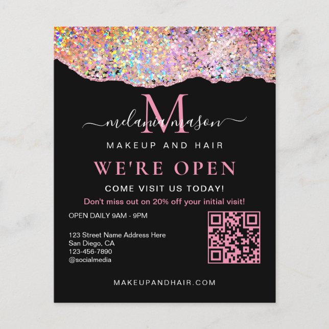 Flyer Código QR Holográfico Agata Brilho Estamos Abertos (Frente)