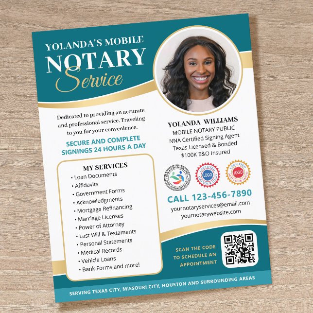 Flyer Código QR Público de Notário Móvel Elegante Azul T (Criador carregado)