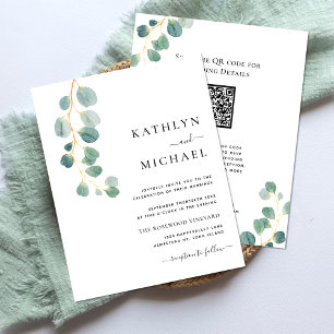 Flyer Código QR Tudo Em Um Casamento Moderno Eucalyptus