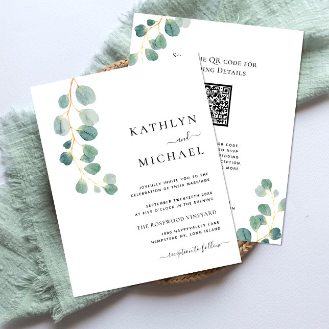 Flyer Código QR Tudo Em Um Casamento Moderno Eucalyptus  (Criador carregado)
