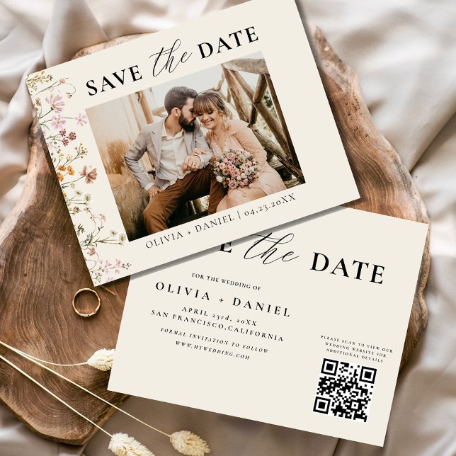 Flyer Código QR Wildflower Save the Date Casamento (Criador carregado)