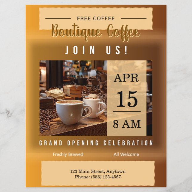 Flyer Coffee Shop Grand Opening Announcement (Frente)