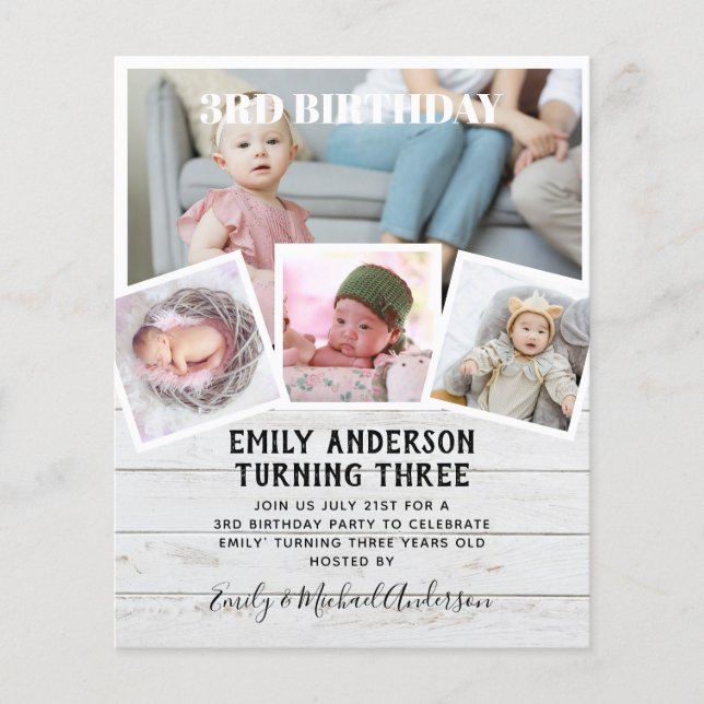Flyer Colagem de Fotos de aniversário de 3 anos Convidar (Frente)