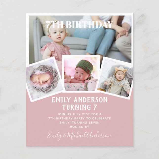 Flyer Colagem de Fotos de Aniversário de 7 Convidam Meni (Frente)