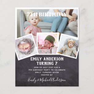 Flyer Colagem de Fotos de Aniversário de 7 Convidam Meni