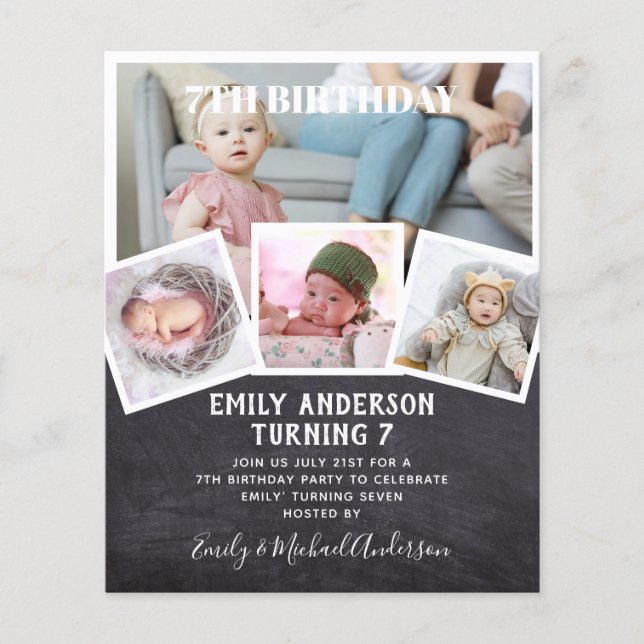 Flyer Colagem de Fotos de Aniversário de 7 Convidam Meni (Frente)