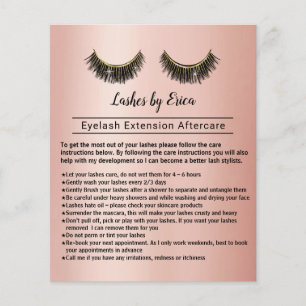 Flyer Coloca Eyelash Extensão Salon Rosa Dourado Após 