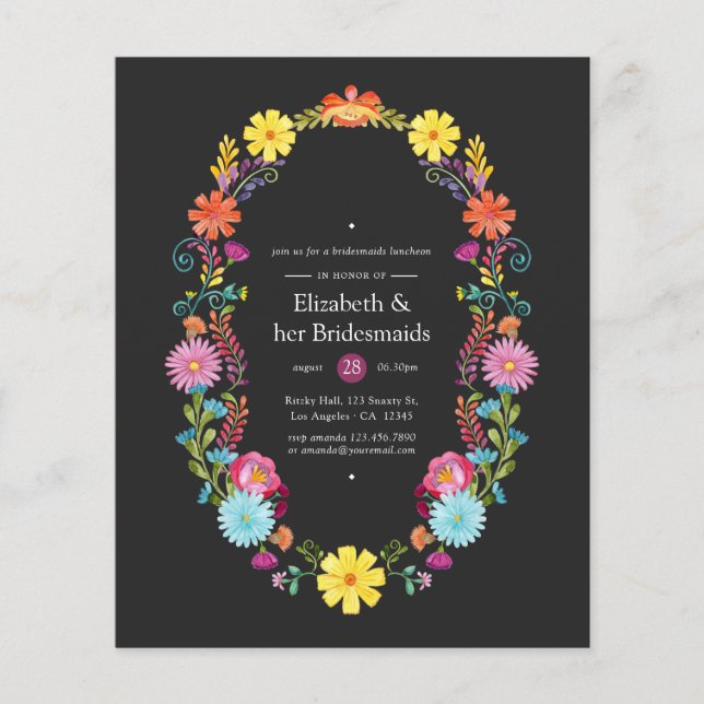 Flyer Colorida Floral Fiesta Bridesmaids Luncheon Invite (Frente)