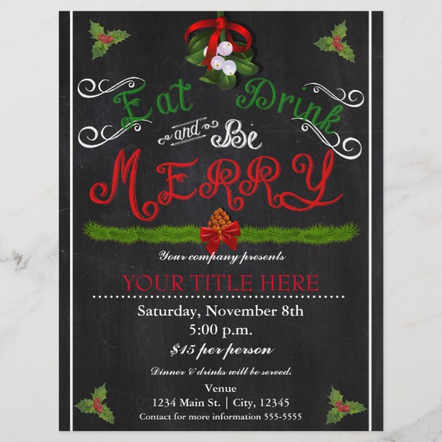 Flyer COMA BEBE SEJA FELIZ Natal Giz Cartaz de Festa (Frente)