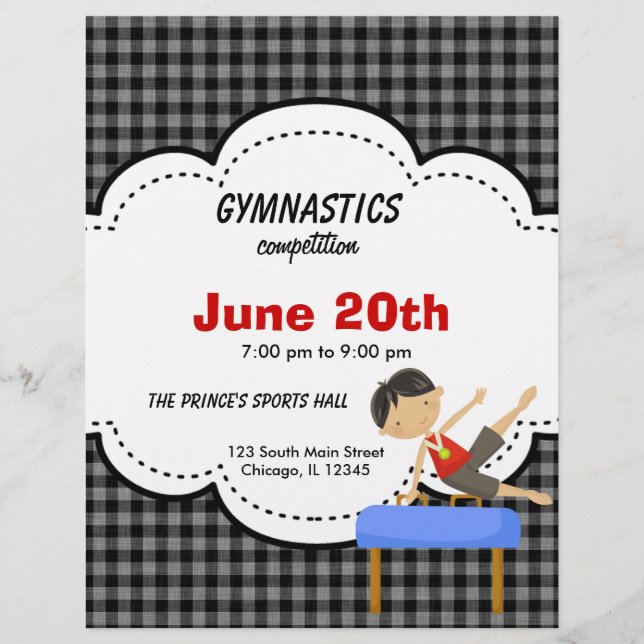 Flyer Competição de Garotos de Ginástica (Preto) (Frente)