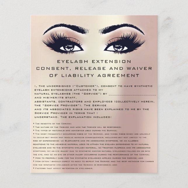 Flyer CONSENTIMENTO DE EXTENSÃO EYELASH, Rosa DE LIBERAÇ (Frente)