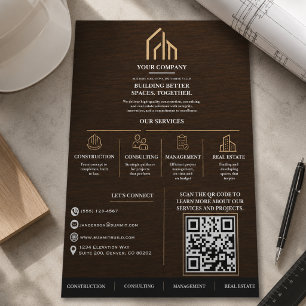 Flyer Construção de Código QR com Textura de Madeira Mod