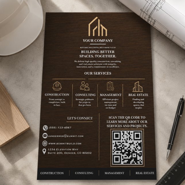 Flyer Construção de Código QR com Textura de Madeira Mod (Modern Wood Grain QR Code Construction Flyer
)