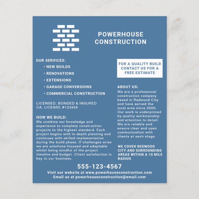 Flyer Construtor de construções - Marinho do padrão do b (Frente)