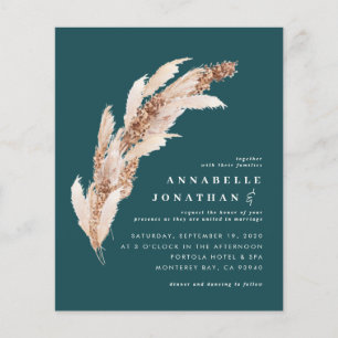 Flyer Convidado de casamento elegante boho pampas teal d