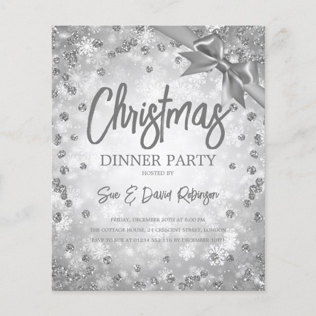 Flyer Convidado de Natal Glitter Diamantes de Prata (Frente)