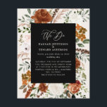 Flyer Convidar detalhes do casamento botânico preto no o<br><div class="desc">Convite de casamento floral de cor d'água rústica do orçamento e cartão de detalhes. Com belas ferrugem,  terracotta,  rosa-pincel,  preto,  creme natural e erva-pampas verde-sage,  eucalipto aquarela. Este convite de casamento moderno certamente define o estilo para o seu grande dia.</div>