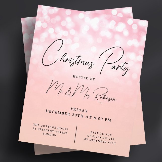 Flyer Convidar Luzes Douradas do Rosa do Partido de Nata (Christmas Party Rose Gold Lights Sparkle Invite Flyer)