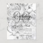 Flyer Convite Branco Floral de Prata Floral de Aniversár<br><div class="desc">Festa de aniversário elegante de 90 Floral Silver e modelo de convite branco.</div>