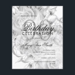 Flyer Convite Branco Floral de Prata Floral de Aniversár<br><div class="desc">Festa de aniversário elegante de 90 Floral Silver e modelo de convite branco.</div>