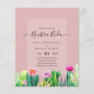 Flyer Convite da BODA espanhola WAtercolor Cactos Cactus