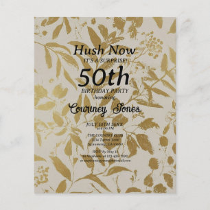 Flyer Convite de 50º Aniversário Botânico Marfim Dourado