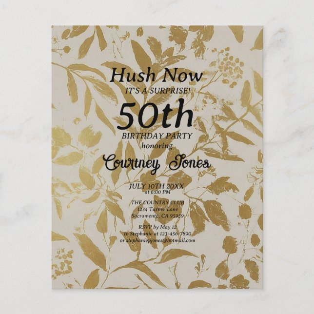 Flyer Convite de 50º Aniversário Botânico Marfim Dourado (Frente)