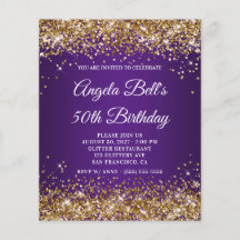 Convite de 50º Aniversário Dourado Brilhante Roxo