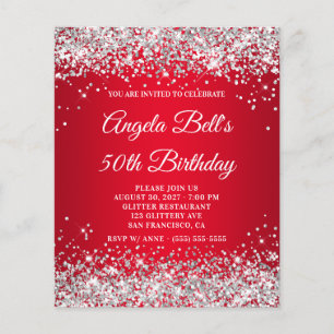 Flyer Convite de 50º Aniversário Vermelho Ombre com Bril