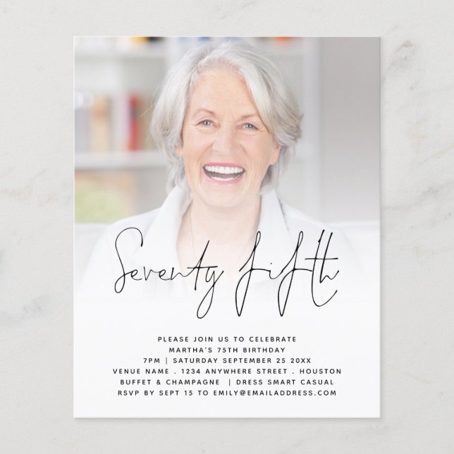 Flyer Convite de aniversário 75º de Fotografia de Script (Frente)