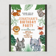 Convite de Aniversário Animais da Selva Fofos