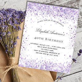 Flyer Convite de aniversário com brilho violeta em scrip