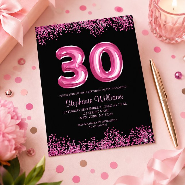 Flyer Convite de Aniversário de 30 anos com Balão de Fol (Personalize with your party information. Please see the collection for matching items)
