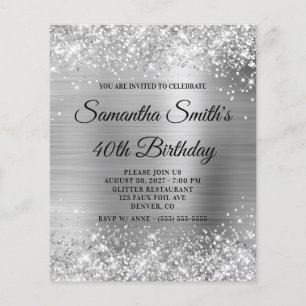 Flyer Convite de Aniversário de 40 anos Glittery Silver
