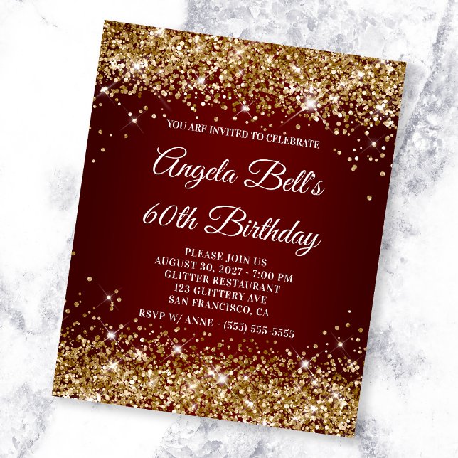 Flyer Convite de Aniversário de 60 anos com Glitter Dour (Criador carregado)