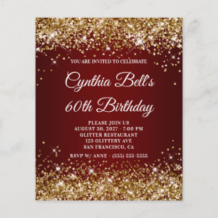 Flyer Convite de Aniversário de 60 anos Gold Glitter Dar
