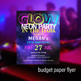 Flyer Convite de aniversário de adolescentes do neon do 