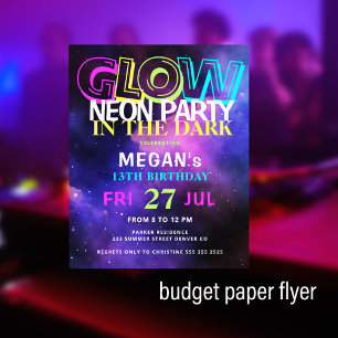 Flyer Convite de aniversário de adolescentes do neon do 