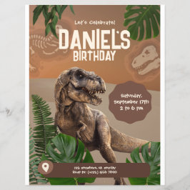 Flyer Convite de Aniversário de Dinossauro Realista Lega