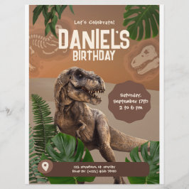 Flyer Convite de Aniversário de Dinossauro Realista Lega