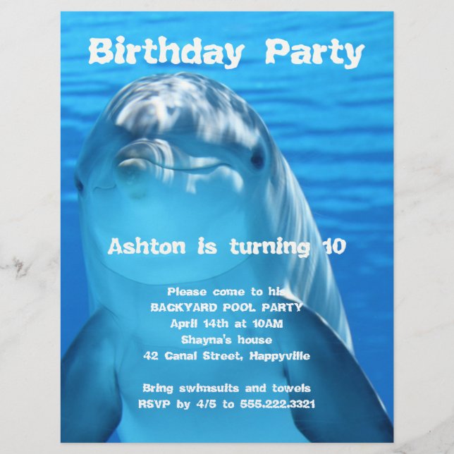 Flyer Convite de Aniversário de Golfinho para Festa no Q (Frente)